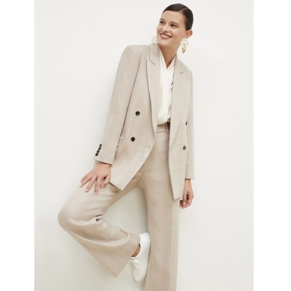 M.M. LaFleur The O'Hara Wool Herringbone Blazer in Ivory Biscuit, Size 12 - Picture 4 of 14